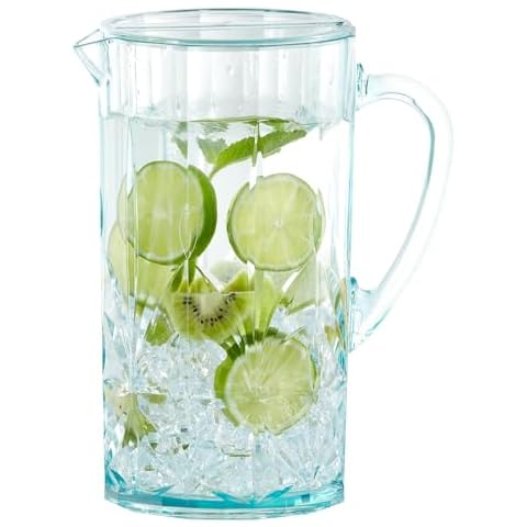 BELLAFORTE Shatterproof Tritan Plastic Water Pitcher With Lid, Myrtle Beach 88oz Unbreakable Water Jug with Handle Perfect for Orange Juice, Iced Tea & Beverage - Dishwasher Safe - BPA Free - Teal Cover