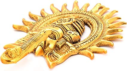 Image of Smizzy Gold Plated Ganesha Idol for Home Decor with Surya Chakra | Ganeshji Ganpati Diwali Decoration Items| Wall hangings Lucky Fengshui - Decorative Gifts Deal Showpiece, Nazar Battu, 1 pc