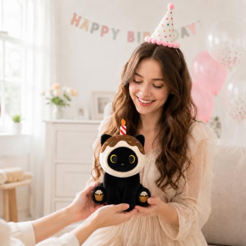 Image of Black Cat Plush - Cupcake Birthday Stuffed Animal Gift for Boys Girl