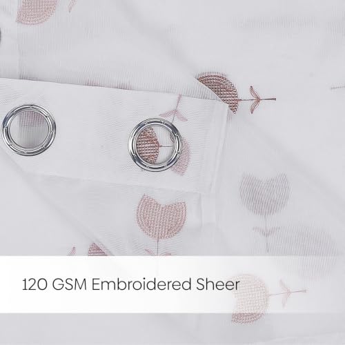 Image of haus & kinder Curtains 7 feet Long | Embroidery Sheer Curtains 7 Feet Long Pack of 1 | Door Curtains 7 feet Light-Filtering & Breathable Sheer Curtains (Rosebud Drift Blush, 114x213cm)