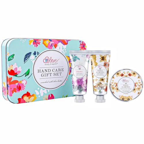 BODY & EARTH # LOVE Set de Regalo de Crema de Manos para Mujeres, Loción de Viaje, 2* Cremas de Manos 1*Crema Exfoliante Caja de Regalo Reparación y Humectación de Manos Secas para Navidad