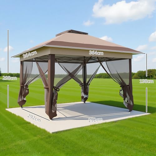 Outsunny 3.6 x 3.6 m Pop up Gazebo with Netting and Wheeled Carry Bag, UPF50+ Height Adjustable Party Tent Instant Canopy Sun Shade Shelter, Khaki - Image 7