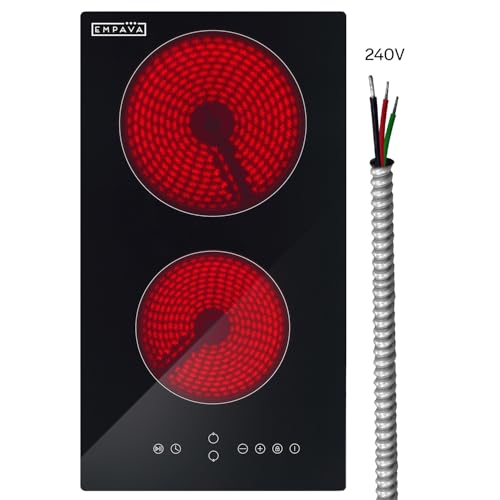 Image of Empava 2 Burner Electric infrared Cooktop, 3000W Built in Electrical Stove Top for Kitchen, 208~240V Hard Wired, No Plug, ETL Certified, Black