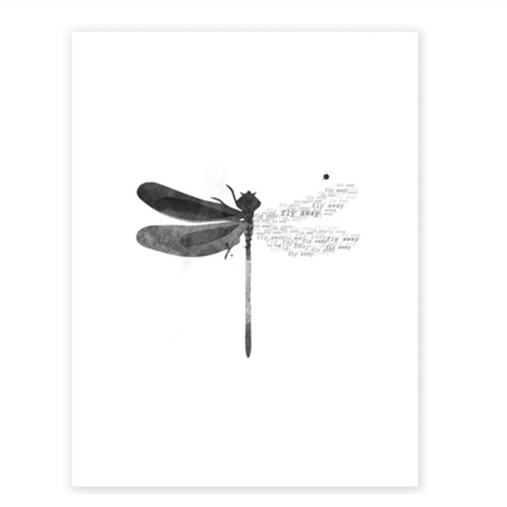 Cuadro en Lienzo Estilo nórdico Arte de la Pared Cartel de la Mariposa libélula Marco Blanco y Negro Decoraciones Imagen para la Sala 60x90cm (23.6 "x35.4) x2 con Marco