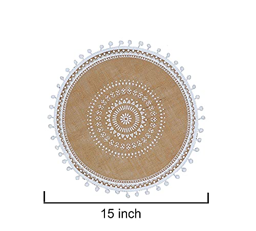 Capasin Round Placemats Set Of 4, Dining Winter Modern Dinner Braided Beige Boho Round Table And Fall Circle Placemats Boho Runner Kitchen Table Plate Mats Set Of 4 (White Ball) #TOP1