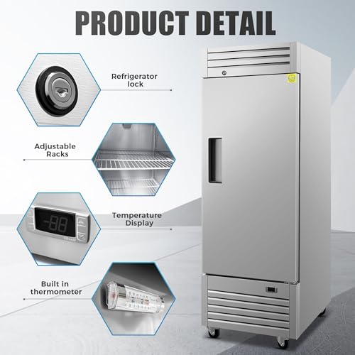 Image of Commercial Upright Reach-in Refrigerator, ETL 1 Door Fridge Cooler Merchandiser, 27.5 inch W 17.7 cu. ft. Auto-Defrost, Stainless Steel Restaurant Kitchen AKR-06881