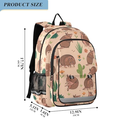 Cute Armadillos in The Desert Backpack, School Backpack Lightweight Laptop Backpack Student Book Bags with Reflective Stripes2