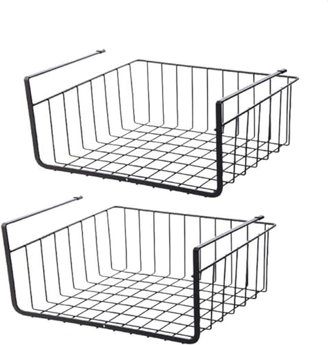 Sylon 2Pcs Organisateur Panier Suspendu, Panier Etagère Suspendu sous Etagère Panier de Rangement pour Placards de Cuisine, Armoires, étagères, Meubles Bas (Noir)