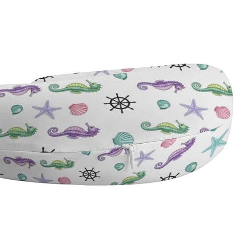 Image of Comfortable Memory Foam Travel Neck Pillow Sea Horse Seashell Anchor, Washable Removable Cover, Chin Head Support for Airplane Car Office Pain Relief Sleeping
