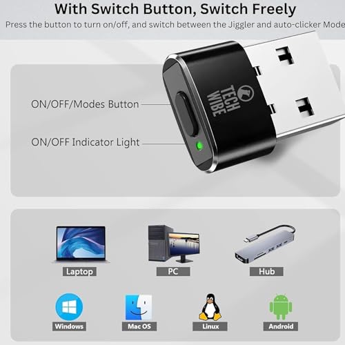 Image of USB Mouse Jiggler & Auto Clicker- Undetectable Cursor Shaker & Vibration Device- Plug & Play, Moves Arrow Automatically- Long Press On /Off, Short Press to Switch Modes- 1 Click /Sec in Autoclicker Mode