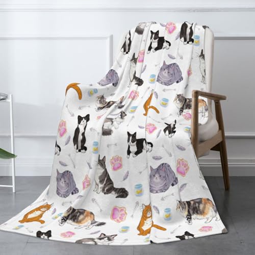 Cute Cats Fuzzy Throw Blanket for Women Men Girls Boys Soft Cozy Fleece Blankets for Bedroom Living Rooms Sofa Couch 50"x40"