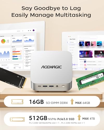 Image of ACEMAGIC K1 Mini PC Intel i5-12600H 16GB RAM 512GB ROM, 12 Cores 16 Threads, Triple 4K Display, WiFi 6 Bluetooth 5.2 Gigabit Ethernet, Windows 11 Pro Small Desktop Computer for Home Office Business
