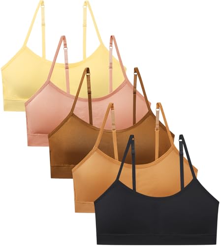 Suekaphin Girls Training Bra Padded Seamless Soft Bras for Girls with Adjustable Strapes Removable Pads Pack of 5