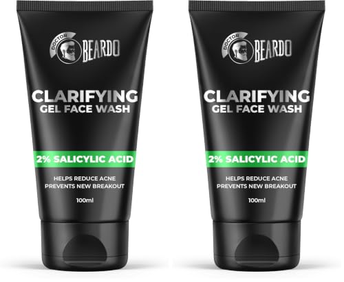 Image of Beardo Clarifying Gel Face Wash for Men with Salicylic Acid | Anti Acne & Oil Control | Unclogs Pores, Reduces Blackheads, Gentle Daily Cleanser for Oily & Acne-Prone Skin - 100ml (Pack of 2)