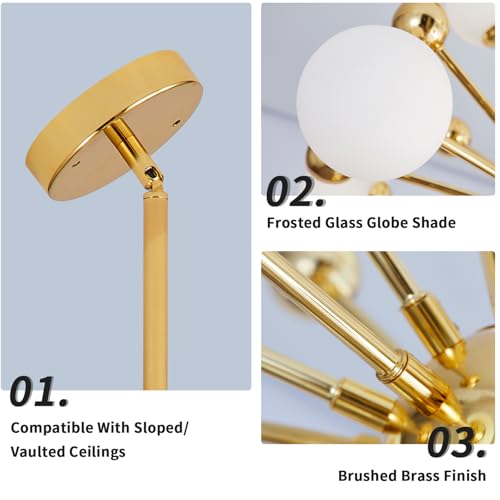 KCO Lighting Sputnik Chandelier Lighting Fixture Gold Mid Century Modern Hanging Pendant Light, Frosted Glass Modern Ceiling Pendant Light Living Room Dining Room (11 Lights) by KCO - Image 3