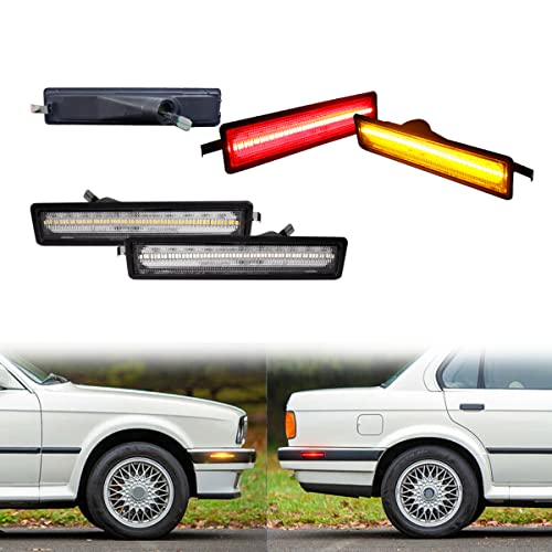 ADIIL 4PCS Front and Rear Bumper Sidemarkers Lamps For 84-91 BMW E30 3 Series/89-95 E34 5 Series/86-94 E32 7 Series Clear Lens side marker lights(Amber & Red Light)