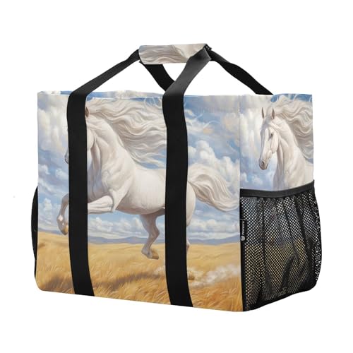 White Horse Farmhouse Large Beach Bag Waterproof Beach Tote Bags for Women Travel Gym Pool2