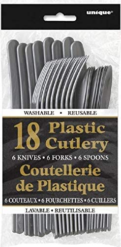 Image of Silver Plastic Silverware Set for 6 Guests (18pcs)