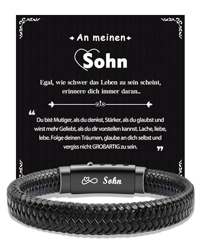 CheersLife Abitur 2026 Geschenke Geschenk für Sohn An Meinen Sohn Armband von Mama Papa Geschenke 18. Geburtstag Junge Armbänder Bachelor Geschenk Herren Lederarmband Geschenke für Männer Verstellbar