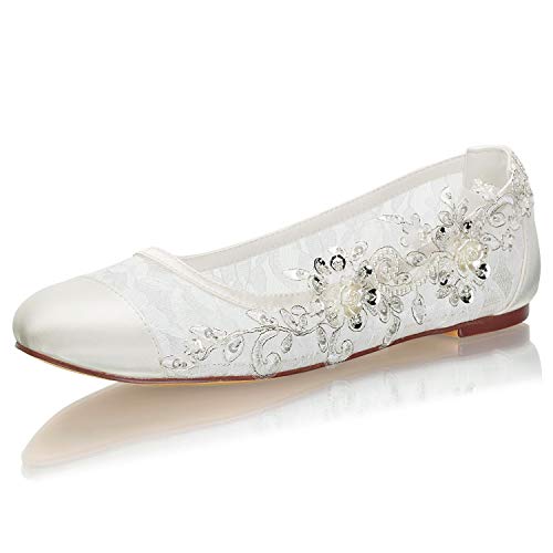 Emily Bridal Wedding Shoes Lace up Round Toe Rhinestone Flat Mother of The Bride Shoes