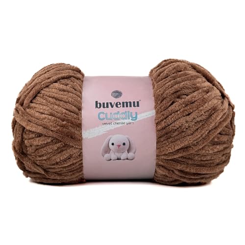 Image of Cuddly Velvet Chenille Yarn, Super Soft Fluffy Bulky for Knitting Crocheting Crafting Blanket Amigurumi, Durable for Shedding, 3.53 Ounces (100 Gram) 109 Yards (100 Meters) (Cocoa)