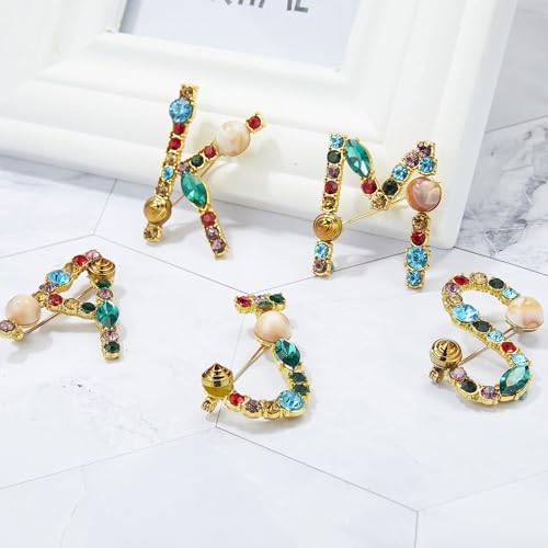Image of Rhinestone Initial Brooch - 26 Letter A-Z Lapel Pin with Colorful Crystals - Capital Letter Pin for Women & Girls - Suitable for Dress, Suit, Bags & Decors