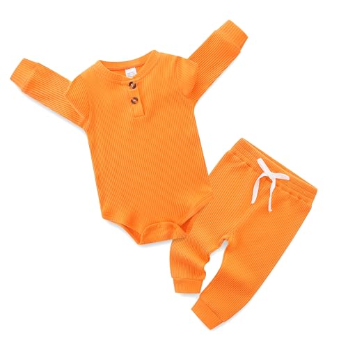 Image of JingleBaBa Cute Baby Long Sleeve Onesies 3-6 Months Neutral Baby Clothes Newborn Hospital Outfit Orange Romper