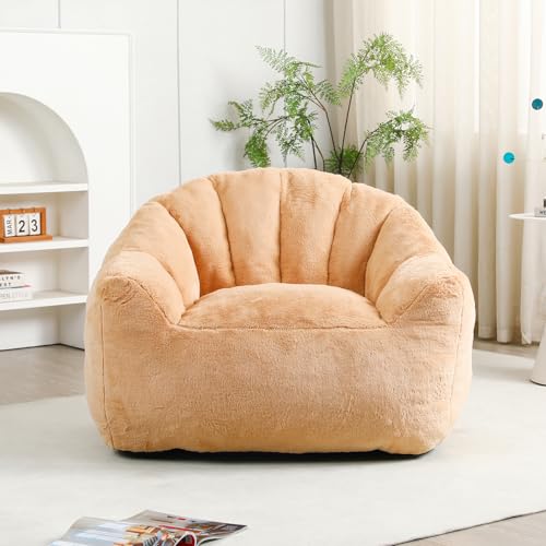 Image of Bean Bag Chair with Arms for Adults - Furry Lazy Sofa, Armrests Stuffed High-Density Foam Filler Chair, Small Cozy Reading in Bedroom Living Room and Dorms (Brown)