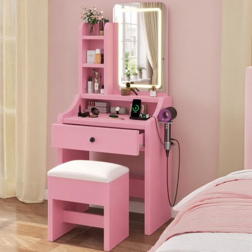 Image of Sweetcrispy Vanity Desk with LED Lights Mirror & Power Outlet