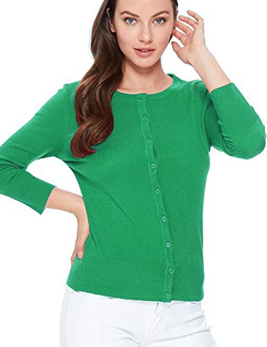 Image of Women's 3 /4 Sleeve Crew Neck Button Down Stretch Knit Cardigan Sweater (S-3XL)