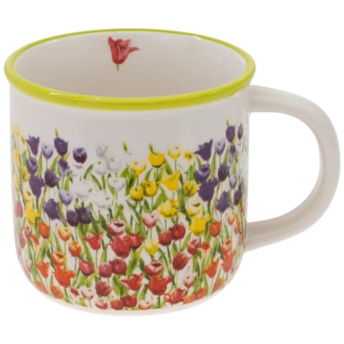 Boston International Coffee Mug Ceramic Tea Cup, 14 Ounces, Tulipfield