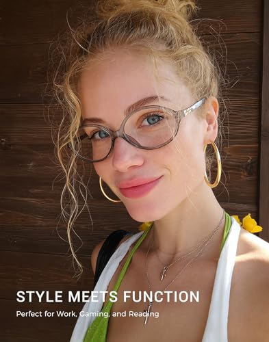 Image of Slocyclub Oval Blue Light Blocking Glasses for Women with Eyeglass Case | Filters harmful blue light, reduces eye strain, Vintage oval frame, Lightweight for daily wear