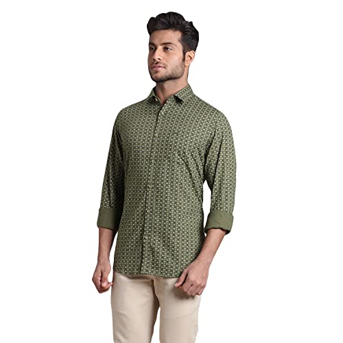 Image of Colorplus Men's Pure Cotton Print Pattern Contemporary Fit Spread Collar Full Sleeve Casual Shirt