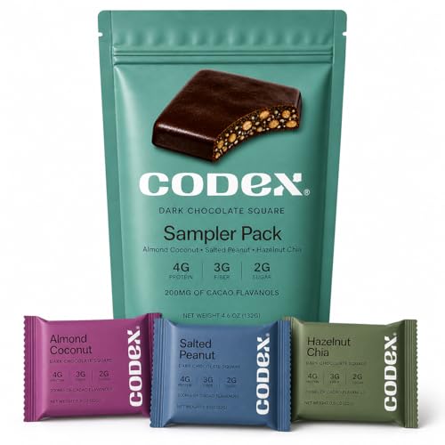 CODEX Mood Support Dark Chocolate Squares, Sampler Pack, 200mg Cacao Flavanols, Funtional Chocolate,...