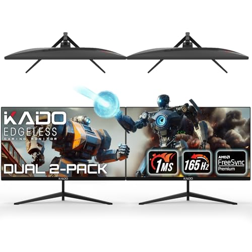 Image of Kado Dual 2-Pack 27 inch 165Hz 1ms 1920x1080 Flat Screen Computer Monitor | AMD FreeSync Premium Gaming Monitor Setup, Parallel Gaming Panoramic, VESA Mount HDMI DisplayPort Built-in Speakers