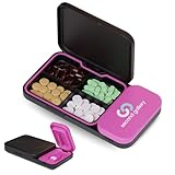 Pastillero Diario y Semanal Pequeño 4 Tomas con Partidor y Cortador de Pastillas | Pastillero de Viaje Portátil Organizador de Medicación Compacto para Vitaminas y Suplementos | DAP (Neon Pulse)
