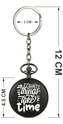 Image of Vintage Gandhi Style Pocket Watch with Engraved Designs & Messages Royal Black Analog for Men Women & Kids Includes Key Ring for car or Bike Keys Ideal Gift