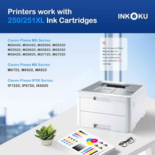 Image of 250XL 251XL Compatible for Canon 250 and 251 Ink Cartridges PGI-250XL CLI-251XL Work with Canon PIXMA MX922 MX722 MG5420 MG5520 MG5620 MG6320 MG7120 IP8720 (5 Combo Pack)