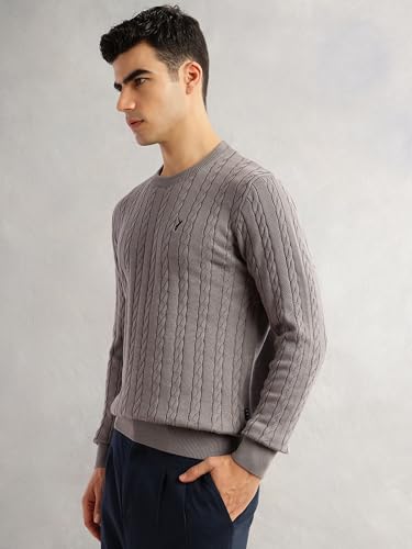 Image of Thomas Scott Men's | Regular Fit | Long Sleeves | Round Neck | Self Design | 100% Cotton | Knitted | Pullover | Sweater
