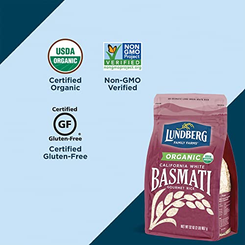 Lundberg Family Farms - Organic California White Basmati Rice, Pleasant Aroma, Fluffy Texture, Won't Clump When Cooked, Gluten-Free, Non-Gmo, Usda Certified Organic, Vegan, Kosher (32 Oz) #TOP2