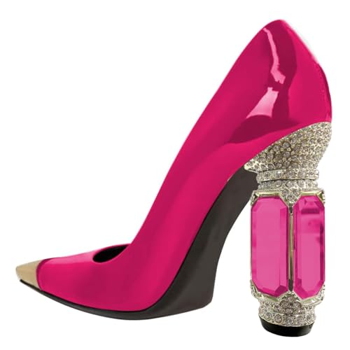 FSJ Women D'Orsay Graceful Pumps Gilded Pointed Toe Crystal Chunky Block High Heels Slip On Wedding Dress Shoes Size 4-16 US3