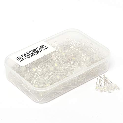 GZLMMY 300pcs 3mm 2 Pins LED Diode Lights (Clear Round Transparent DC 2V 20mA) Lighting Bulb Lamps Electronics Components Light Emitting Diodes (White)