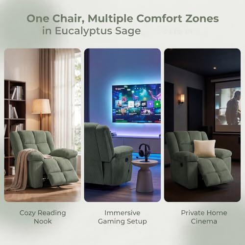 Image of Oversized Corduroy Recliner Chair, Manual Lazy Boy Recliner with Home Theater Seating, Breathable Living Room Reclining Chair for Adults Reading, Gaming, Relax, Green
