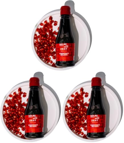 Image of Pomegranate Molasses by Zest Delites, No Sugar Added, 100% Natural Mediterranean Pomegranate Syrup for Salads, Meats, Drinks and Desserts, No Additives, Vegan, Gluten Free, 12 oz (Pack of 3)