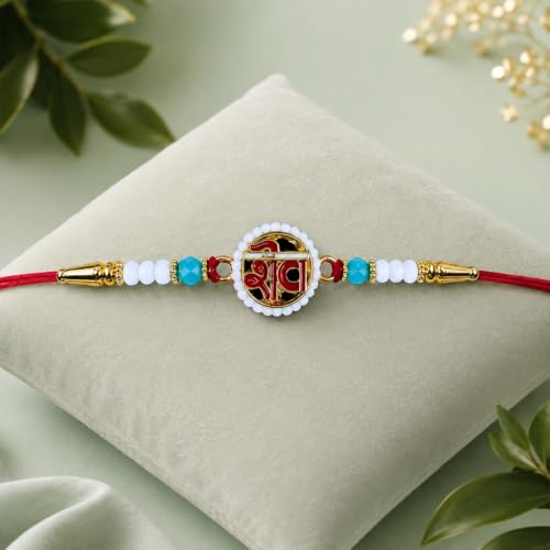 Image of Oblivion Rakhi For Brother Set of 1 - Elegant Mahadev Ji With Beads Thread Designer Rakhi with Tilak Set, Greeting Card and Silver Colour Coin - Traditional Raksha Bandhan Combo for Bhai (Pack of 4)