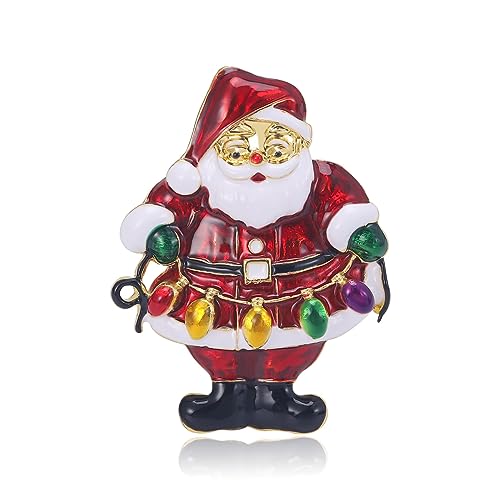 Image of Fashion Santa Claus Christmas Brooch Pin Colorful Bulb Ornament Enamel Lapel Brooces Pins Xmas Festive Holiday Jewelry Gifts for Women Girls Sweater Dress Hat Scarves Decoration Clips
