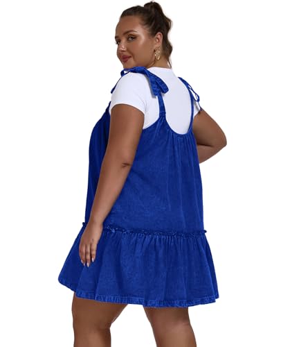 Image of Denim Dress for Women Tie Shoulder Sleeveless Denim Mini Dress Casual Flowy Babydoll Dress Wash Jean Dress