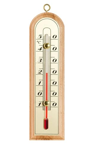 Zimmerthermometer Thermometer Innen Außen Holz Metall Außenthermometer Analog Raum Garten (hell) MD2 Cover
