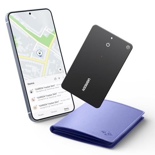 UGREEN FineTrack Slim S Wallet Tracker Compatible with Samsung SmartThings, Bluetooth Finder with Reverse Phone Find, 7-Day Location History, Magnetic Charging, IP68 Waterproof, 1.7mm for Ga