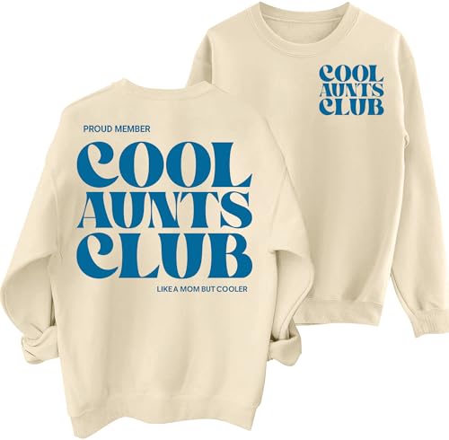 PICKID Auntie Sweatshirt Women Cool Aunts Club Sweatshirt Aunt Gifts Shirt Casual Long Sleeve Crewneck Pullover Tops Beige